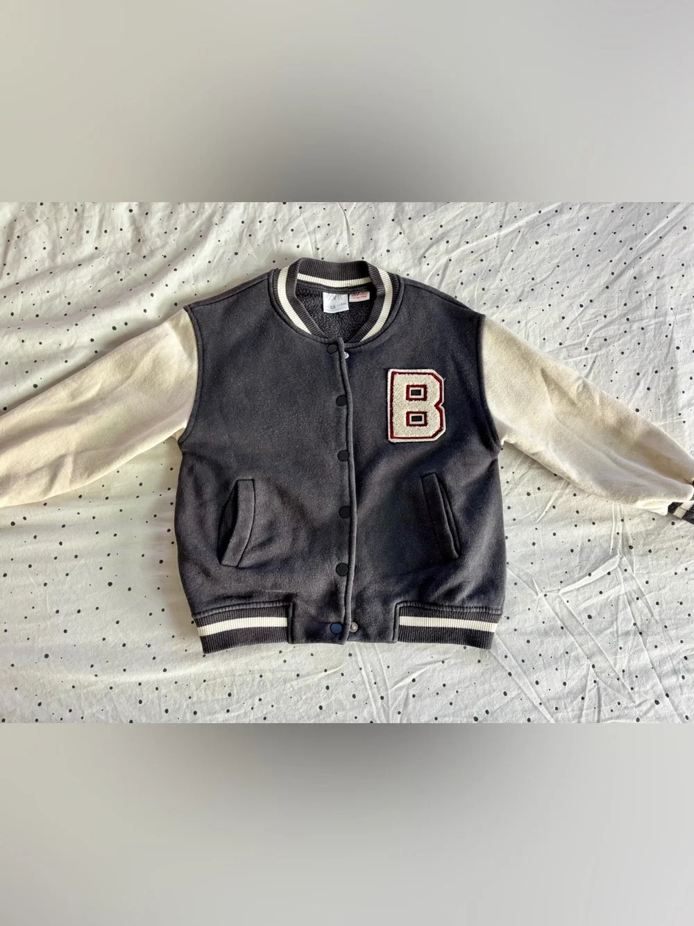 Zara Navy and Cream Varsity Jacket